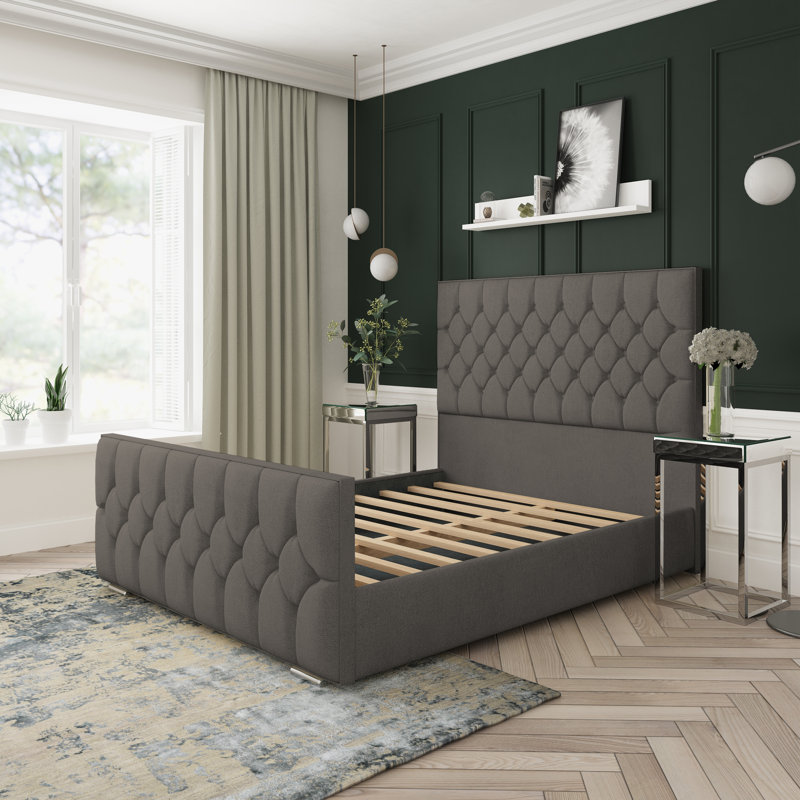 Upholstered Bed, Double (4'6), Pewter
