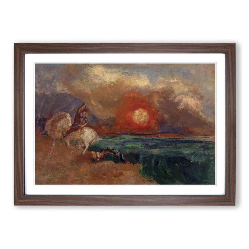 Saint George and the Dragon by Odilon Redon - Picture Frame Painting, Walnut Framed, 48cm H x 65cm W x 2cm D