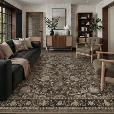 Patty Oriental Green Vintage Area Rug With Non-Slip Backing