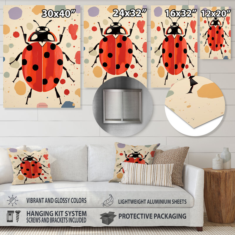Art rétro, coccinelle, rétro, insectes et insectes, Sans cadre, métal, H 44 po x l 34 po