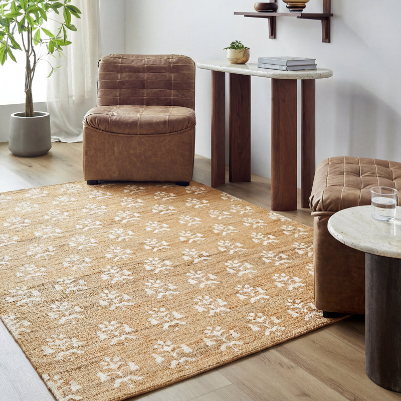 Moroccan Hand Woven Area Rug, Rectangle 153 x 219 cm, Sandstone/Ivory