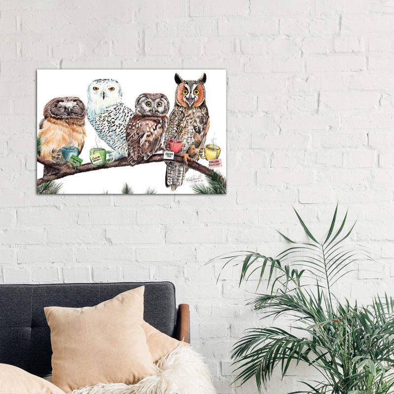 Tea Owls by Holly Simental - Wrapped Canvas Print, 101.6 cm H x 66.04 cm W x 3.175 cm D