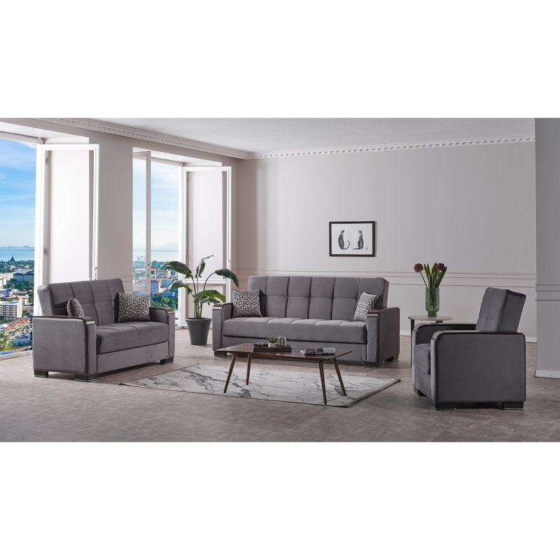  Neubauer 66 in. Loveseat Sofa Bed with Storage – Firm Support Seating for Small Spaces, Gray Microfiber
