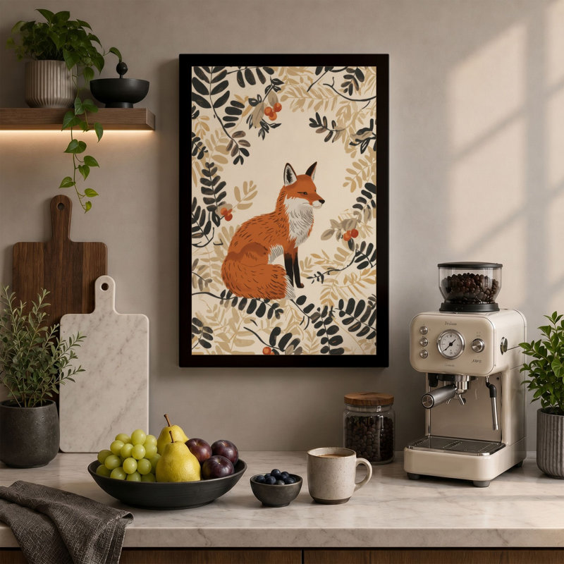 Fox in the Forest Boho 1 Piece Wrapped Canvas Wall Art, 30x20 - 76.2 x 50.8 cm, Sage Border