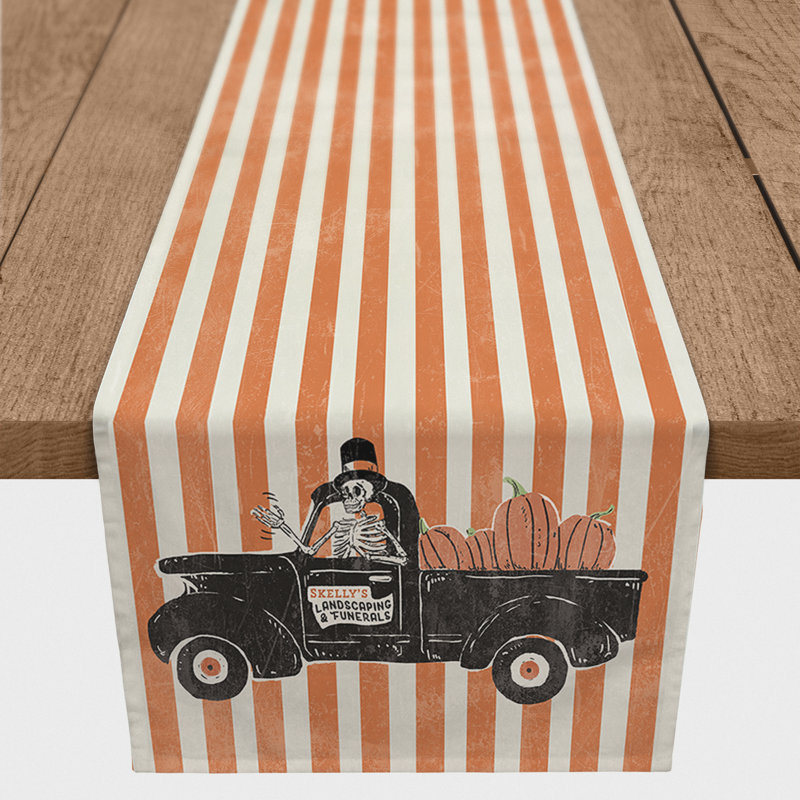 Ceyla Striped Halloween Table Runner, 72" L x 16" W