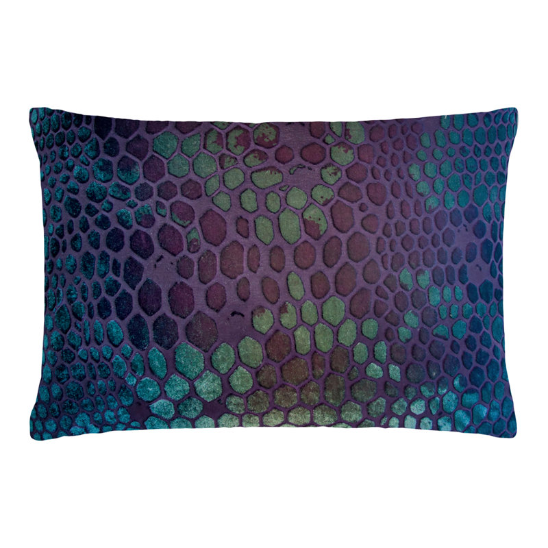Snakeskin Square Velvet Pillow Cover & Insert, Basil, Rectangle 14"H x 20"W