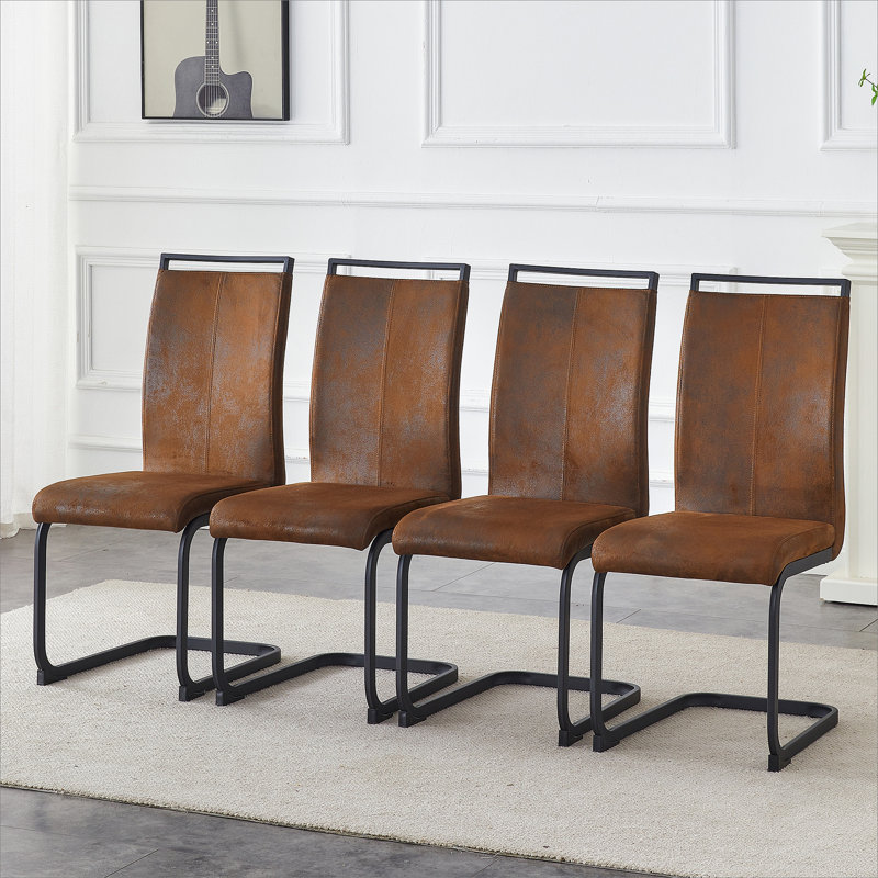 Chaises de salle à manger en tissu de style rétro en suède, pieds en métal robustes, dossier arqué ergonomique + structure en métal renforcé. Ensemble complet: ensemble de quatre pour les réunions de famille. Ensemble de 4.