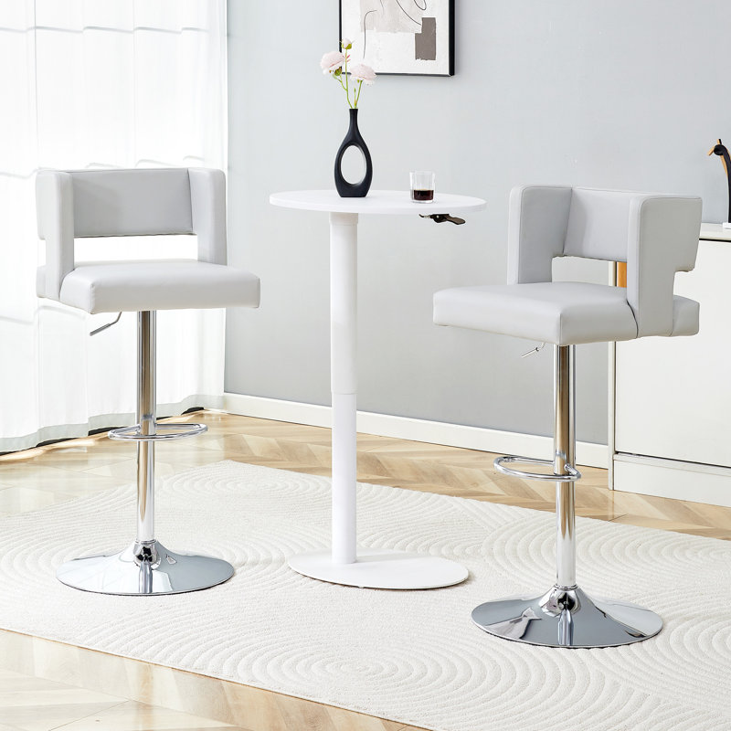 Tabouret de bar ajustable en similicuir, Siège gris / cadre argenté