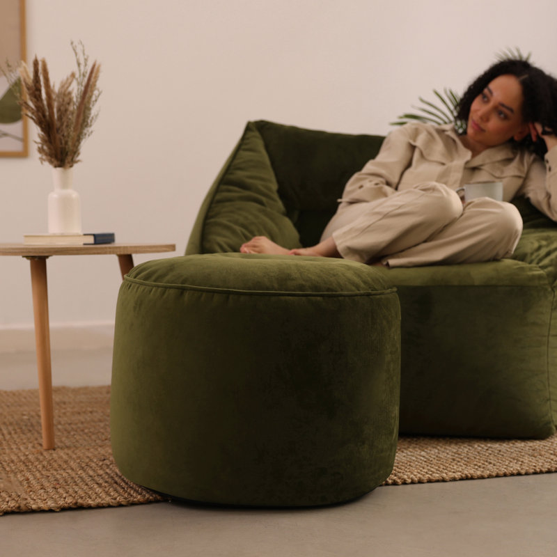 Milano Velvet Footstool, Olive Green