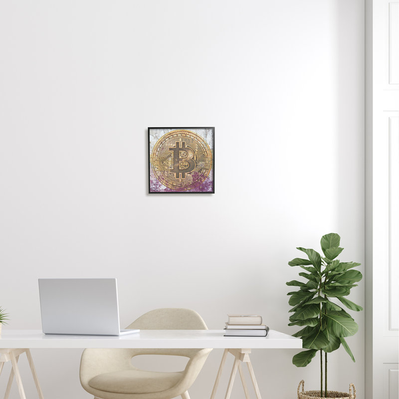 «Abstract Bitcoin Logo Collage» par Irena Orlov - cadre flottant, impression sur bois, Giclée encadrée noir minuit