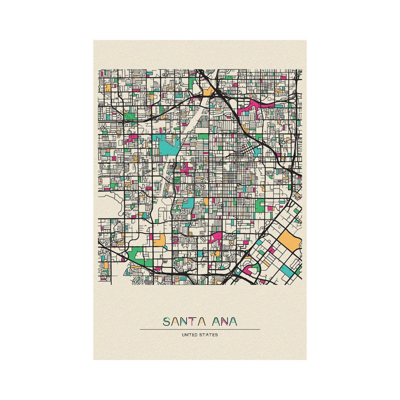 Santa Ana, California Map by Ayse Deniz Akerman - Wrapped Canvas Gallery-Wrapped Canvas Giclée