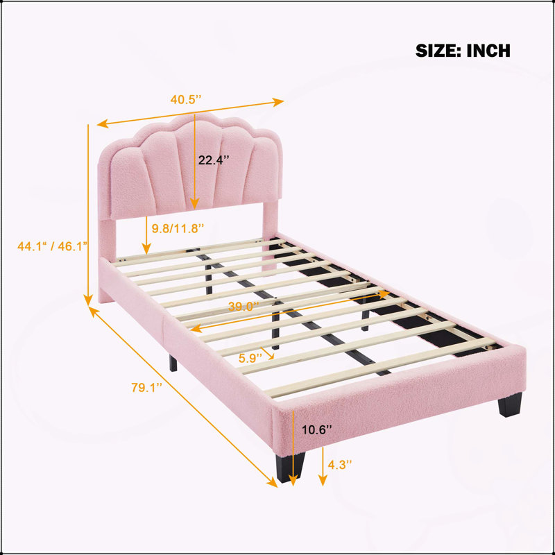 Lit plateforme tapissier exquis en forme de fleur avec lumières DEL et support confortable, Simple, Rose