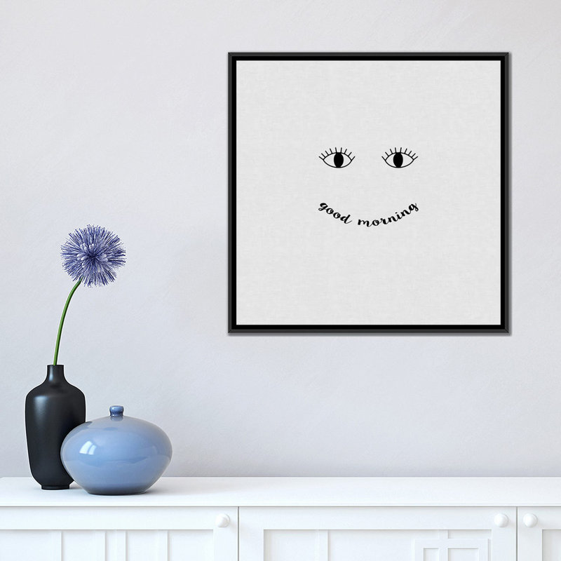 « good matin », impression sur toile, H 18 po x l 18 po x P 1,5 po, Toile avec cadre noir, Pas de tapis