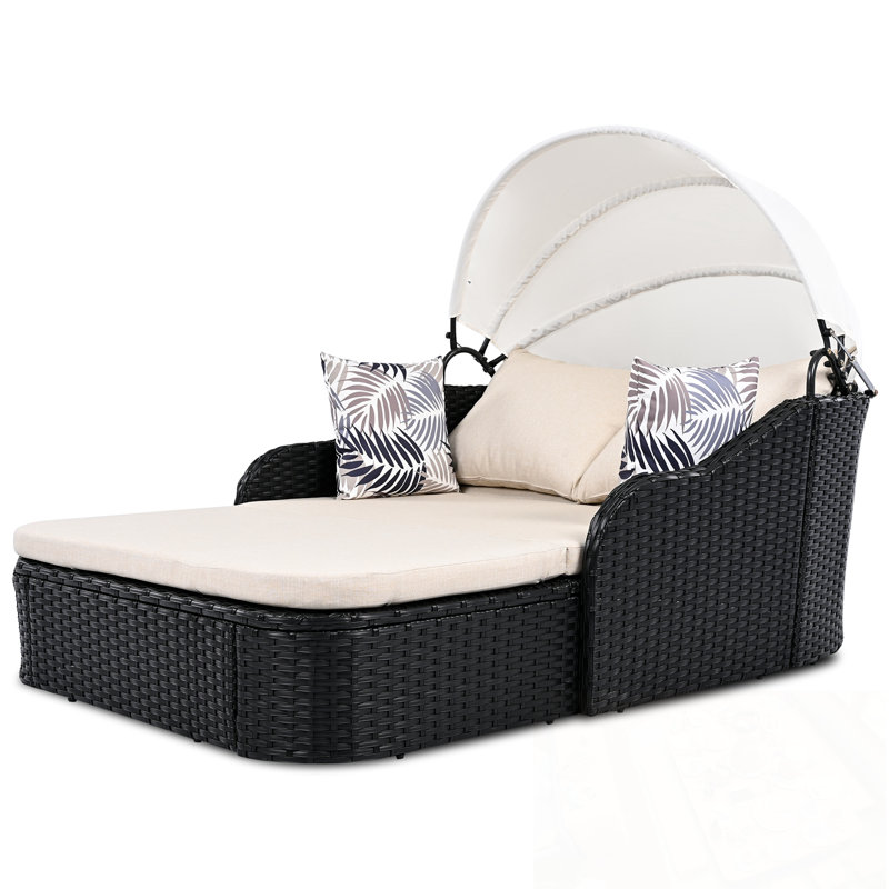 Lit de bronzage d'extérieur avec auvent réglable, Beige
