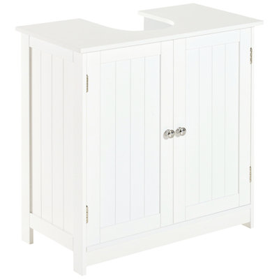Armoire de salle de bain 24 "à piédestal blanc | Style moderne et rangement fonctionnel permettant d'économiser de l'espace arrière - Meuble-lavabo 2 tablettes réglables à l'intérieur de la quincaillerie chic en acier inoxydable avec optimisation