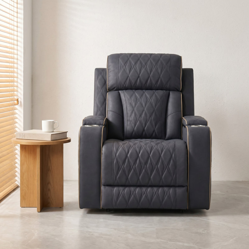 Fauteuil inclinable électrique moderne en cuir sablé bleu-gris de luxe moderne | Fauteuil inclinable de cinéma maison simple