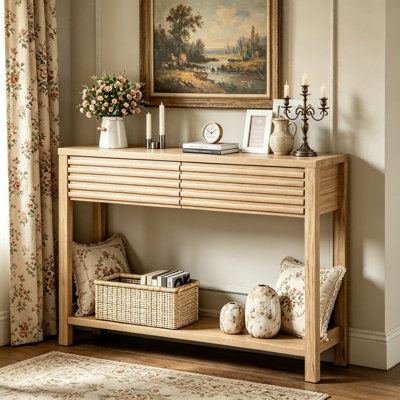 39.4'' Fluted Console Table with Drawers, Narrow Entryway Table with Storage Shelf