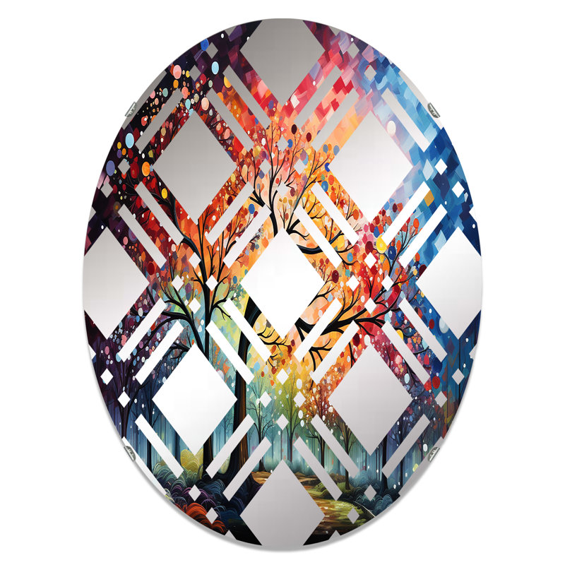 Multicolore Graffiti Oak Sunrise - Miroir décoratif à carreaux | Ovale, 29,5 po x 19,6 po