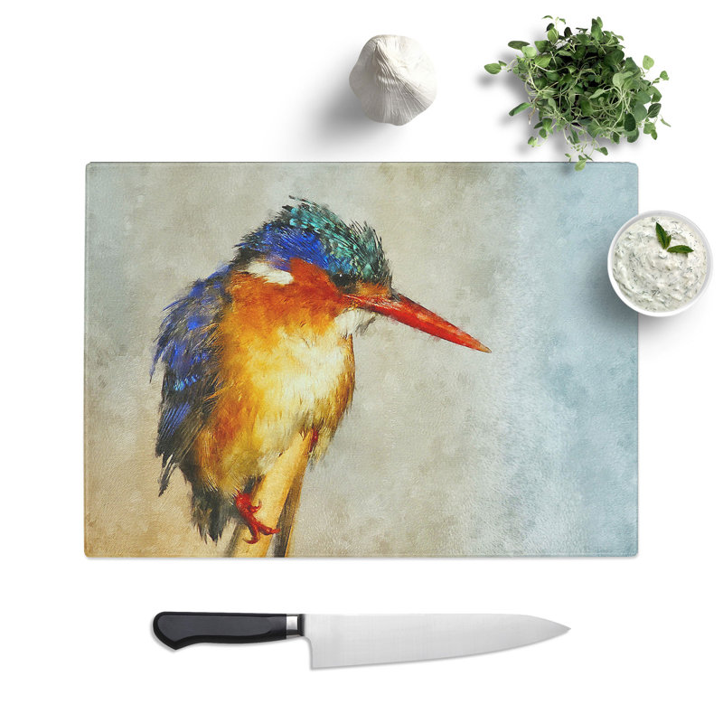 Tempered Glass Exquisite Kingfisher Bird Chopping Board, 28.5 cm x 39 cm