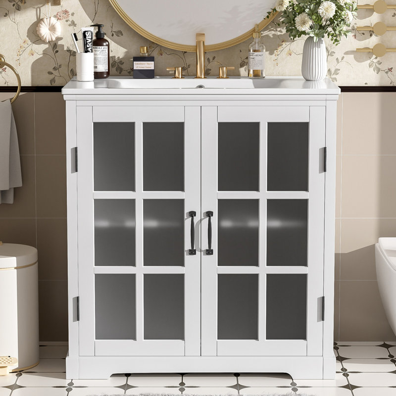 Meuble-lavabo moderne avec lavabo en céramique, Blanc