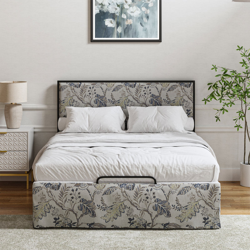 Neilius Upholstered Platform Bed with Washable Slipcover, Twin, Pattern Light Grey