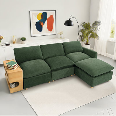 Ensemble de canapé modulaire en chenille de 100 po avec repose-pieds mobile et table d'appoint de 31,5 po