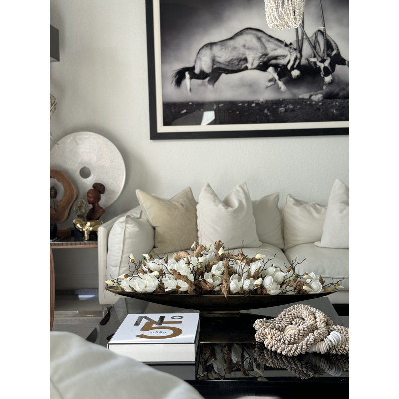 Driftwood and Denver Boat Magnolia Centerpiece, 8" H x 40" W x 5" D, Gold
