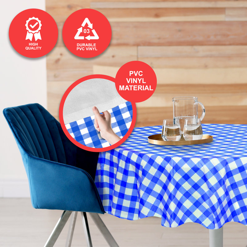 Joerell Checkered Round Tablecloth, Blue