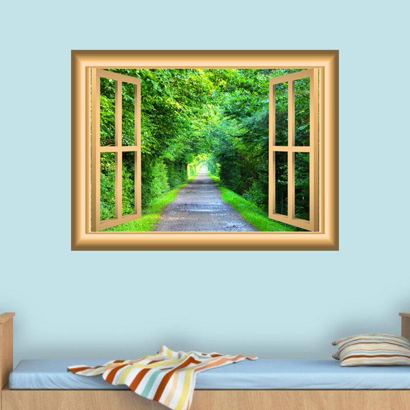Décalcomanie murale fenêtre paysages 3d forest, H 36 po x l 46 po x P 0,01 po