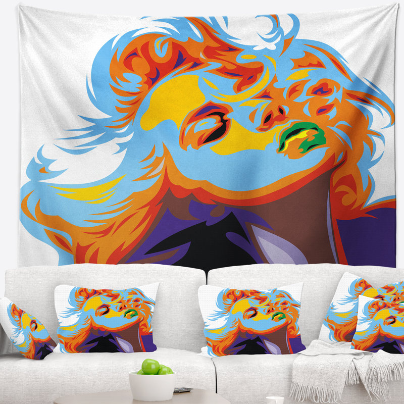 Tapisserie d'art de fille blonde de vecteur, H 32 po x l 39 po