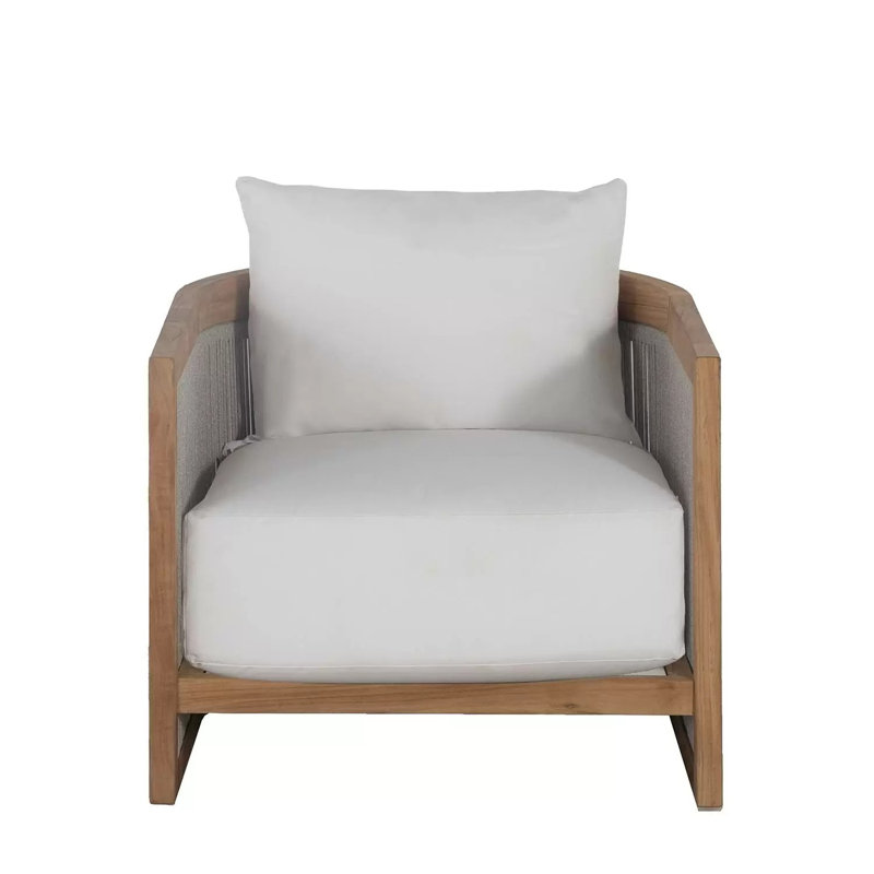 Avalon Teak Outdoor Lounge Chair - Natural Rope, Avila Navy, No
