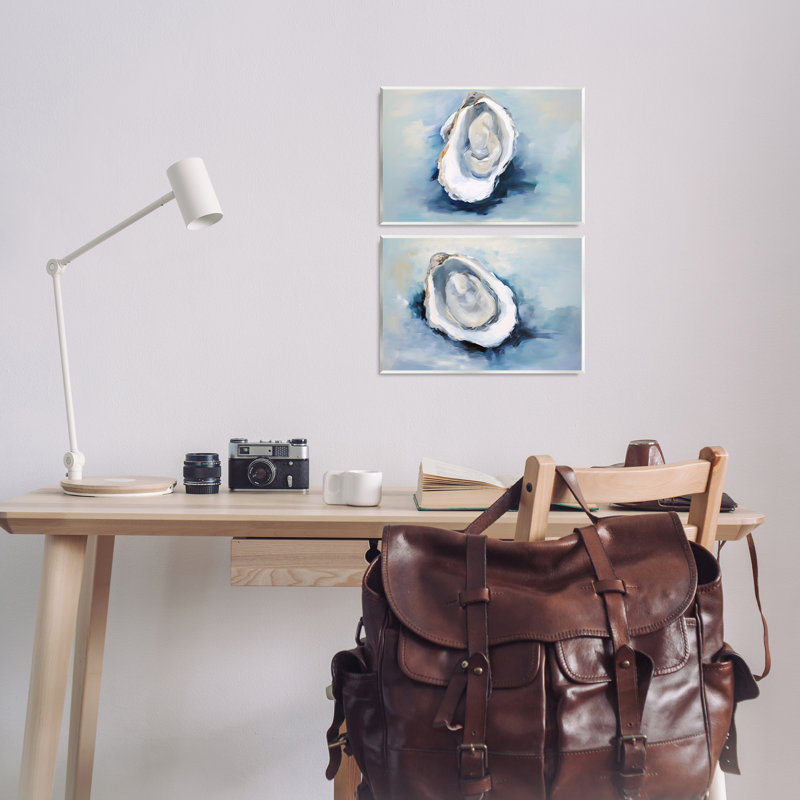 «Open Oyster Mollusk Shells», ensemble de 2 plaques murales par Petal Prints Design, H 10 po x l 15 po