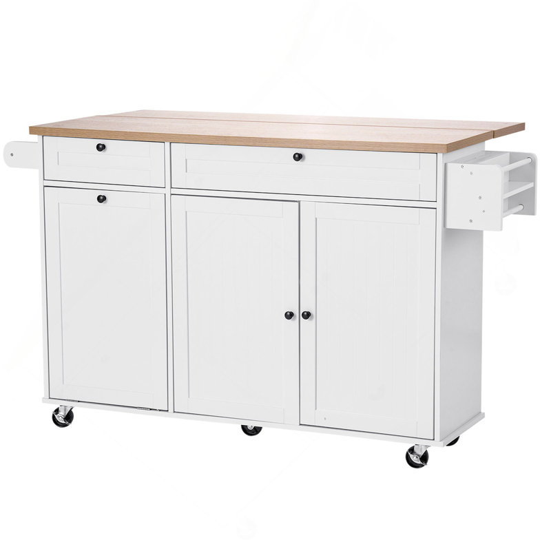 60in Kitchen Island Cart Rolling Storage Cabinet Table with Drawer Drop Leaf