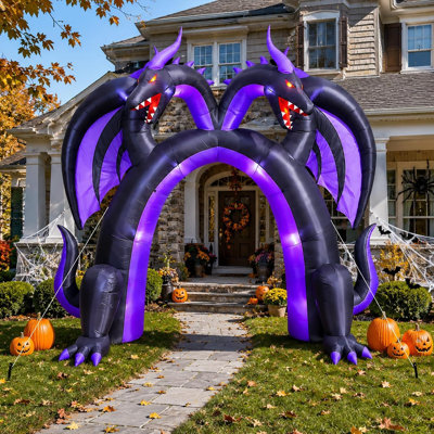 Arche gonflable de dragon de 3 mètres pour l'Halloween, décor à double tête à traverser