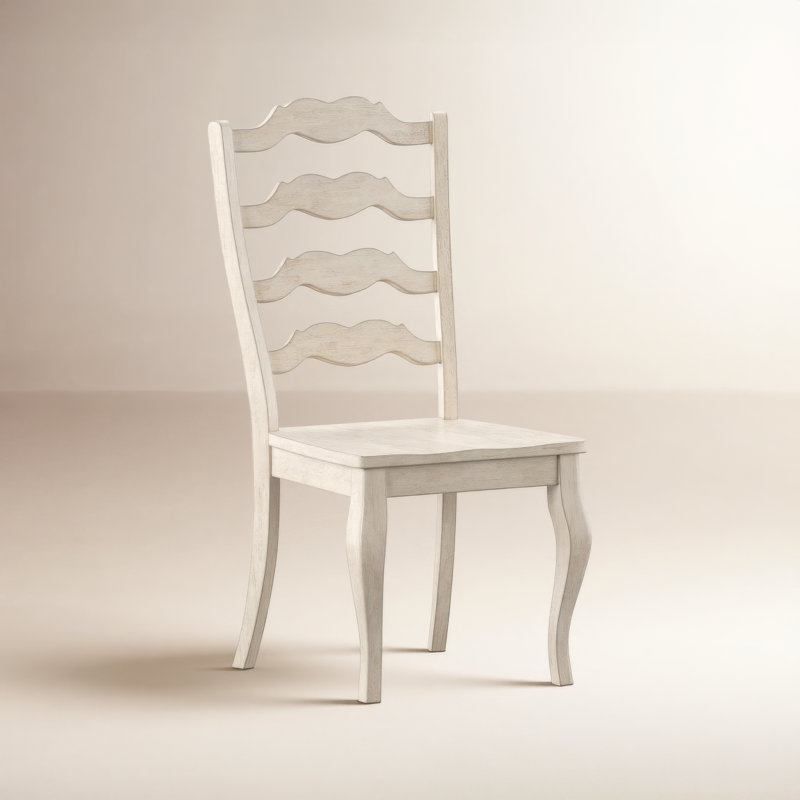 Chaise d'appoint en bois massif avec dossier en échelle Fortville, Blanc antique