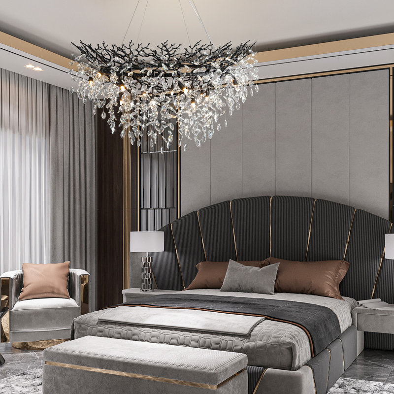 Paree Dimmable Crystal Chandelier, Matte Black, 27.56" H x 39.37" W x 39.37"D