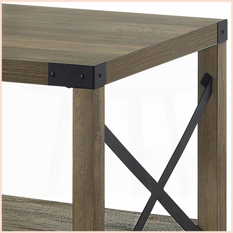 Table de salon rustique en chêne avec tablette inférieure et amp; Surface polyvalente, rangement supplémentaire