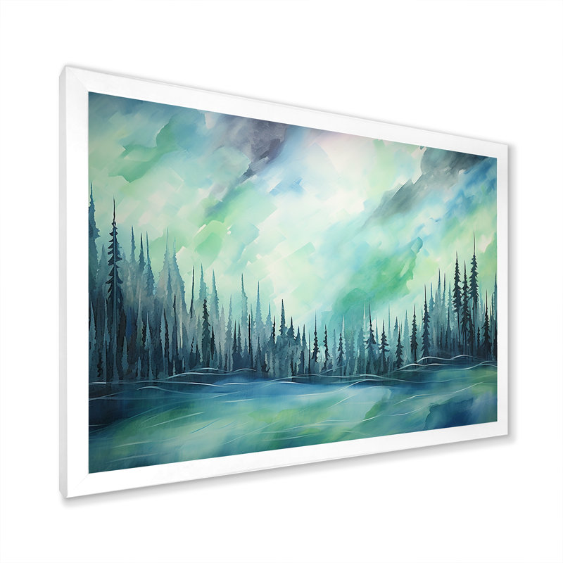 «Northern Lights Scenery Minimalisme II», reproduction sur toile, Cadre simple blanc, H 12 po x l 20 po x P 1 po