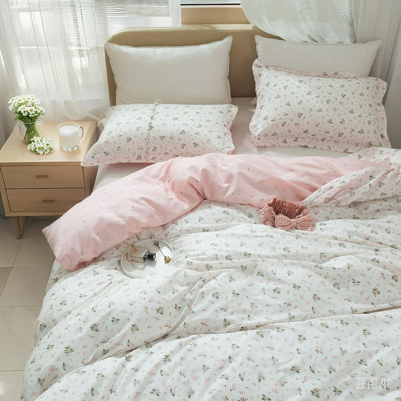 Housse de couette à motif floral de style rétro pour grand lit, 100% coton, rose, blanc, botanique, literie pour filles
