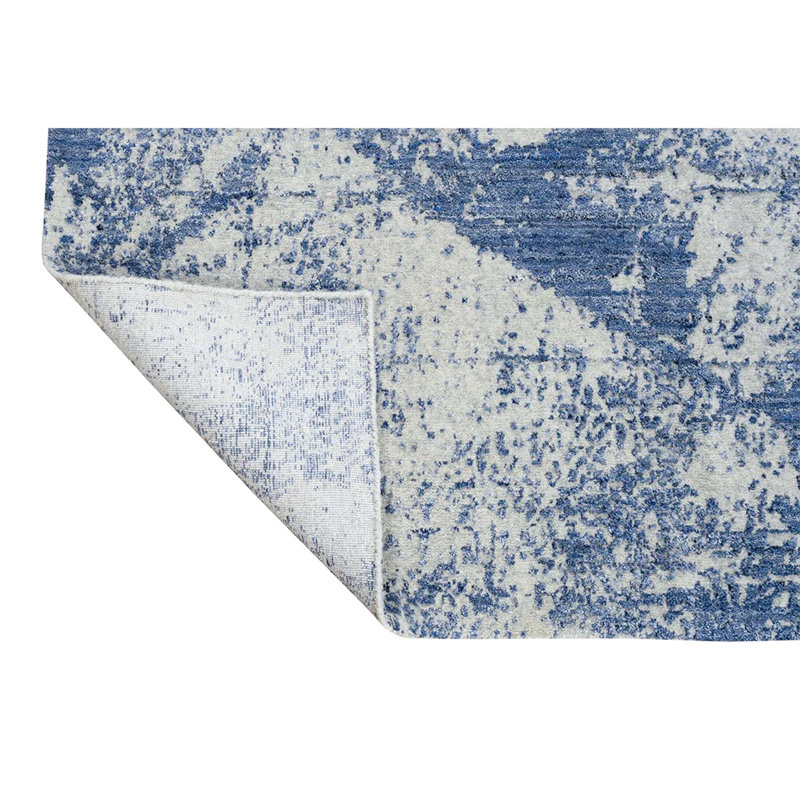 Tapis argent et bleu noué à la main de haute qualité, Rectangle 6 pi x 9 pi