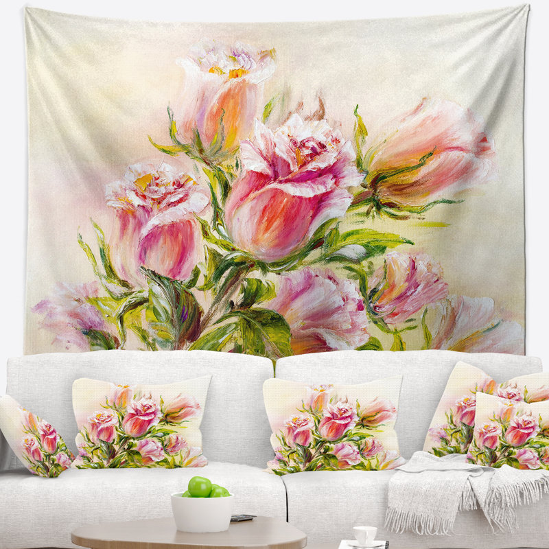 Tapisserie à l'huile de rose Floral, H 68 po x l 80 po