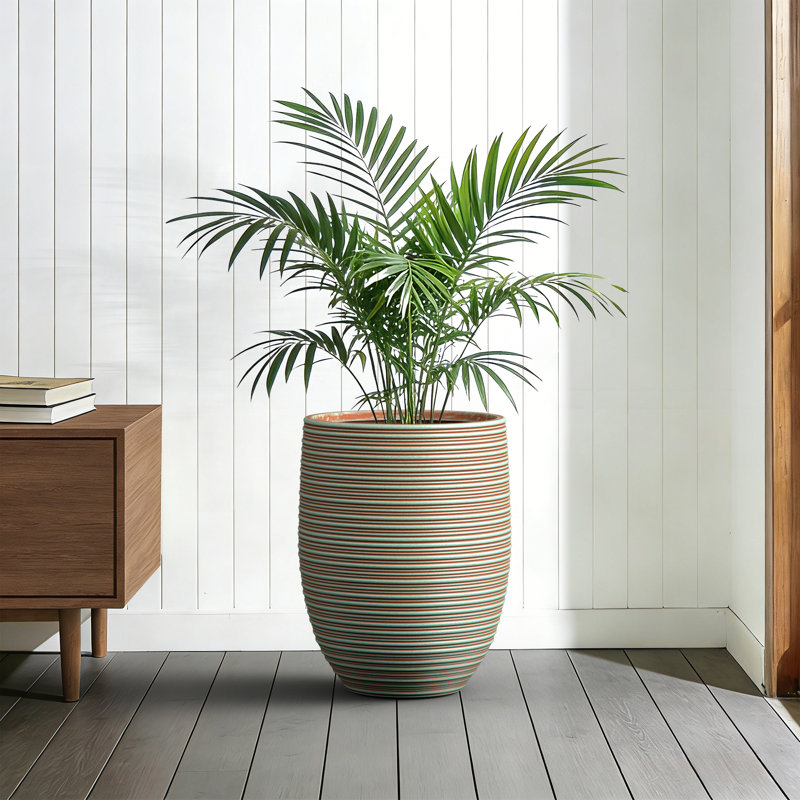 Pot à fleurs rond en béton de 17 po sarcelle (intérieur amélioré) avec trou de drainage pour l'intérieur et l'extérieur