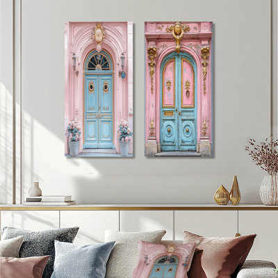 «Pink Parisian Whimsy Door Photo I - City Paris Wall Art», ensemble de 2 pièces