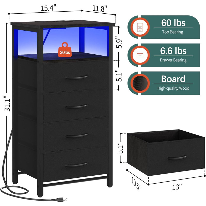 Kinshasha 16'' W Metal Nightstand, Black