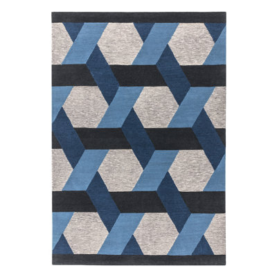 Deutsch Hand Woven Wool Blue/Grey Indoor Rug