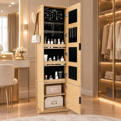 Armoire à bijoux rotative 4 en 1 avec miroir pleine grandeur pour chambre à coucher
