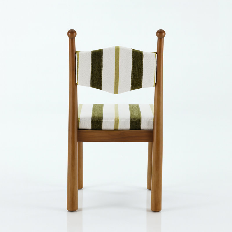 Kenyatta Bol Sant Dining Chair, Brown Wood, Polyester Blend Green/White Striped, 2