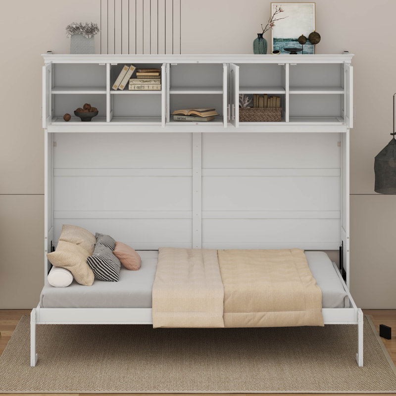 Lit escamotable mural avec armoires Murphy, Blanc, Grand lit
