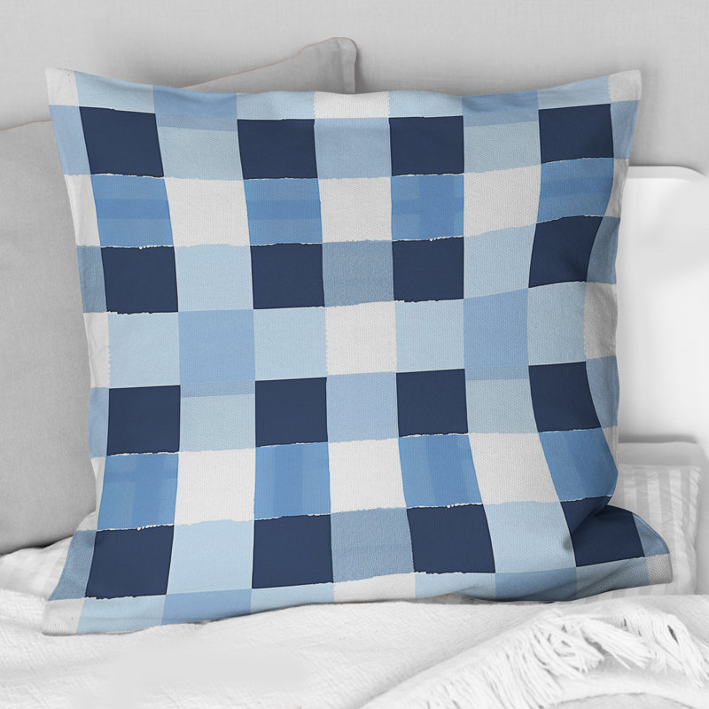 Imprimé vichy bleu et blanc II - Coussin moderne, 16" x 16"