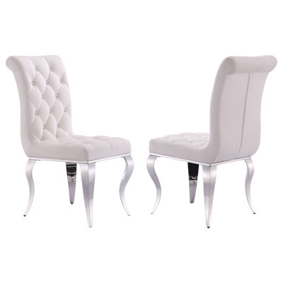 Jayaram White Velvet Dining Chairs With Metal Legs